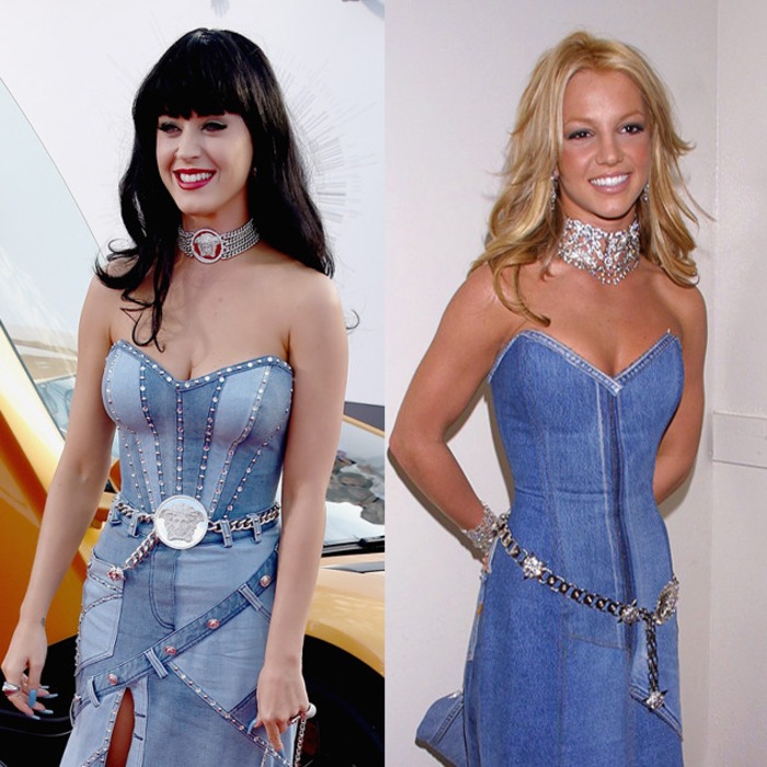 What Does Britney Spears Think Of Katy Perry S Denim Dress Tribute E Online